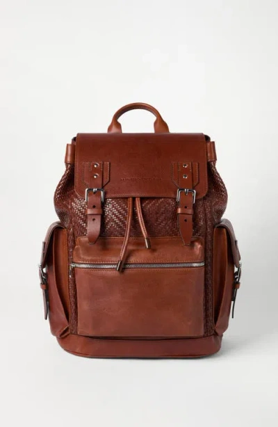 Brunello Cucinelli Braided-detail Leather Backpack In Brown