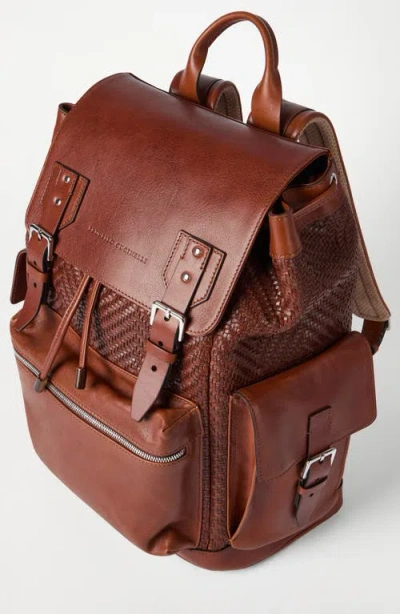 Brunello Cucinelli Braided-detail Leather Backpack In Brown