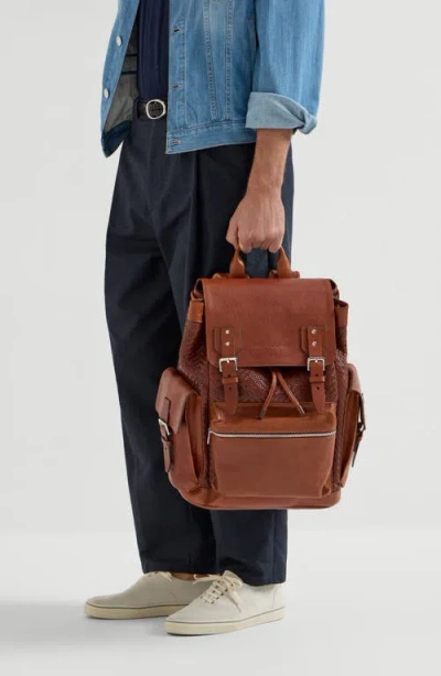 Brunello Cucinelli Braided-detail Leather Backpack In Brown