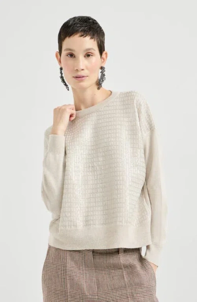 Brunello Cucinelli Dazzling Embroidery Sweater In Neutral