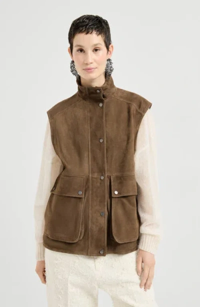 Brunello Cucinelli Monili-detail Front-pocket Vest In Brown