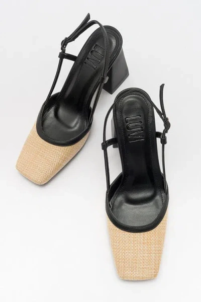 Prologue Shoes Rivie Raffia Square Toe Block Heel Pump In Black