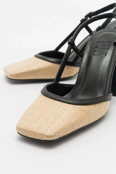 Prologue Shoes Rivie Raffia Square Toe Block Heel Pump In Black