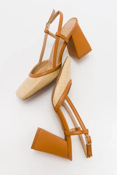 Prologue Shoes Rivie Raffia Square Toe Block Heel Pump In Brown