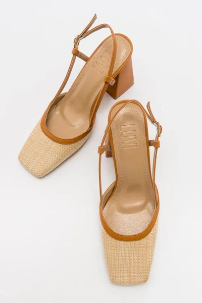 Prologue Shoes Rivie Raffia Square Toe Block Heel Pump In Brown
