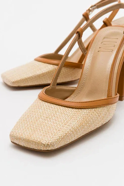 Prologue Shoes Rivie Raffia Square Toe Block Heel Pump In Brown