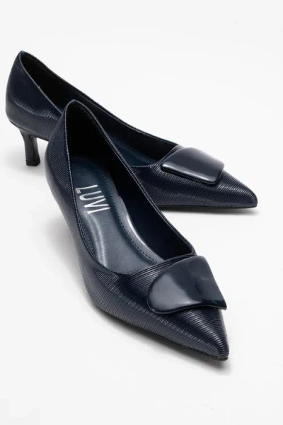 Prologue Shoes Briana Buckle Pointed Toe Pump In Blue