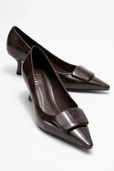 Prologue Shoes Marcia Buckle Pointed Toe Pump In Brown