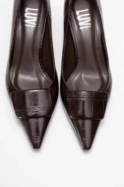 Prologue Shoes Marcia Buckle Pointed Toe Pump In Brown