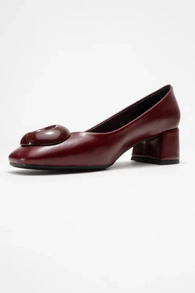 Prologue Shoes Mila Buckle Square Toe Block Heel Pump In Burgundy