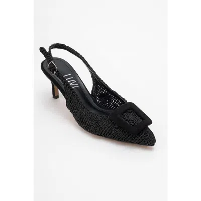Prologue Shoes Ensley Knitted Buckled Pointed Toe Pump In Black