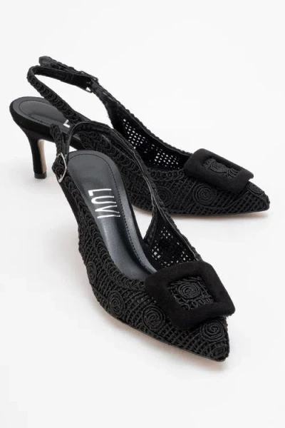 Prologue Shoes Ensley Knitted Buckled Pointed Toe Pump In Black