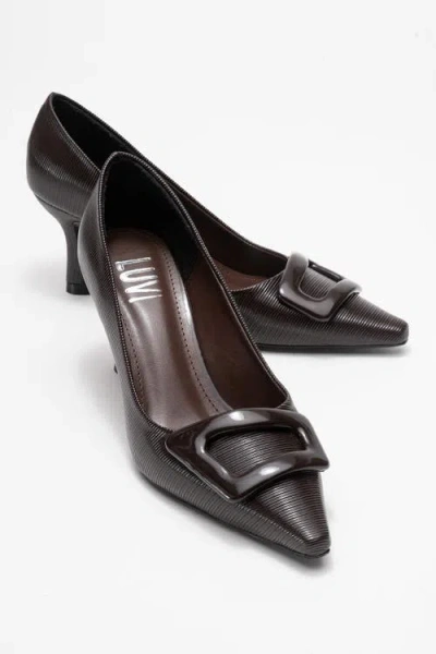 Prologue Shoes Astra Buckle Pointed Toe Pump In Brown