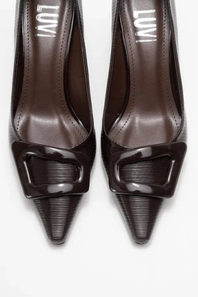 Prologue Shoes Astra Buckle Pointed Toe Pump In Brown
