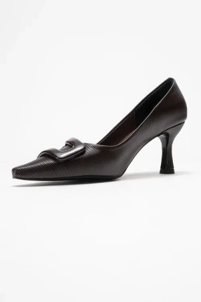 Prologue Shoes Astra Buckle Pointed Toe Pump In Brown