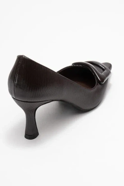 Prologue Shoes Astra Buckle Pointed Toe Pump In Brown