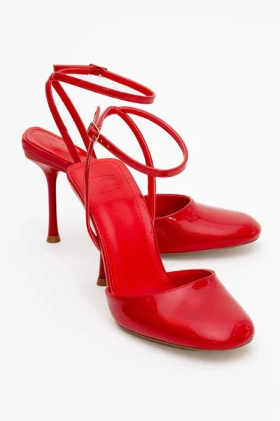 Prologue Shoes Blues Round Toe Ankle Strap Pump In Red