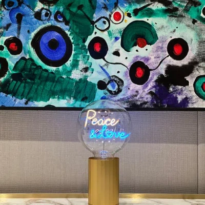 Mitb Peace And Love Portable Table Lamp In Blue