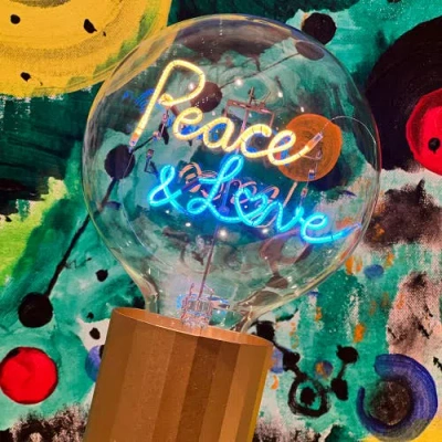 Mitb Peace And Love Portable Table Lamp In White