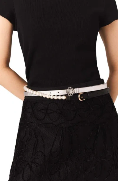 Maje Mixed Bead And Leather Belt In Black