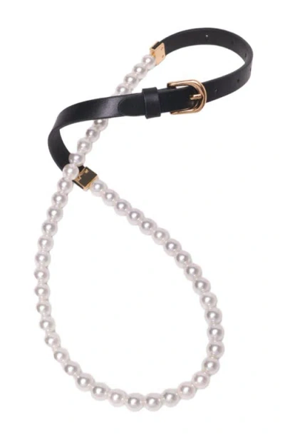 Maje Mixed Bead And Leather Belt In Black