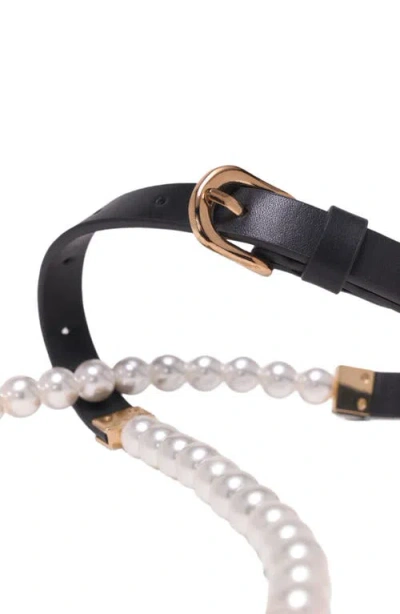 Maje Mixed Bead And Leather Belt In Black