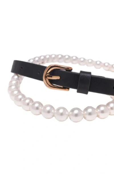 Maje Mixed Bead And Leather Belt In Black