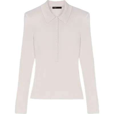 Maje Ribbed Polo Sweater In Sand