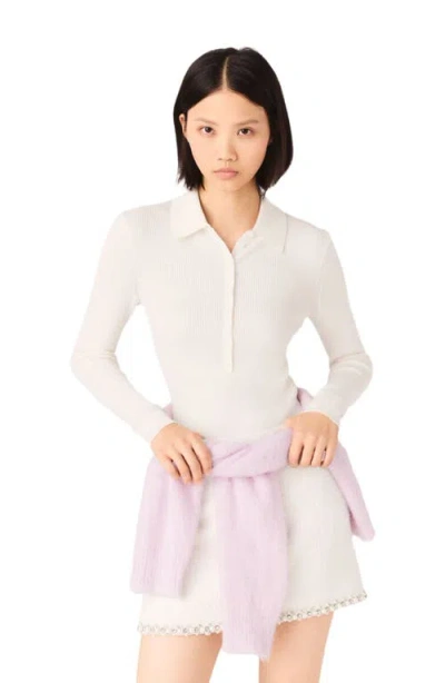 Maje Ribbed Polo Sweater In Sand