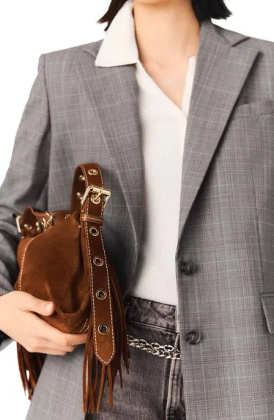 Maje Topstitched Suede Miss M Mini Bag In Brown