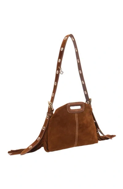 Maje Topstitched Suede Miss M Mini Bag In Brown