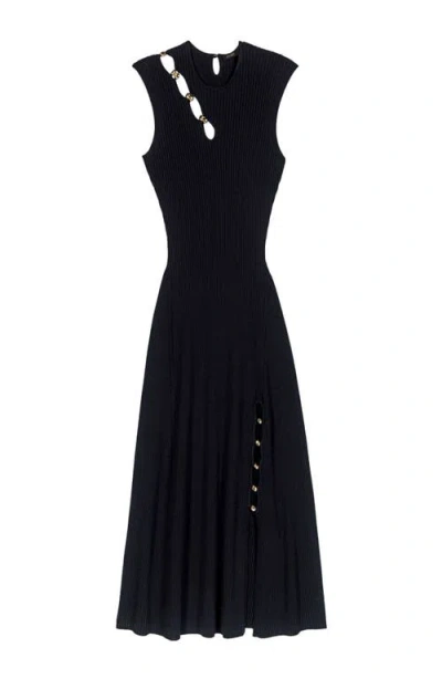 Maje Womens Black Ribbed Cut-out Stretch-knit Maxi Dress
