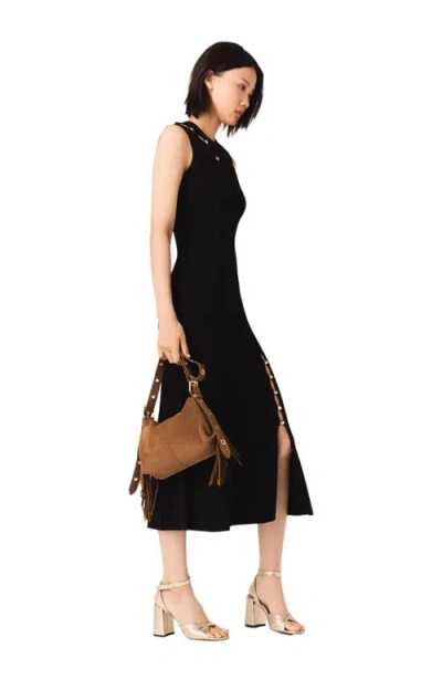 Maje Womens Black Ribbed Cut-out Stretch-knit Maxi Dress