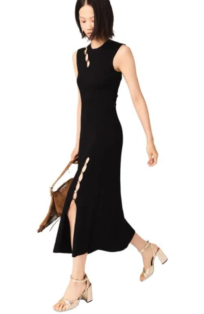 Maje Womens Black Ribbed Cut-out Stretch-knit Maxi Dress