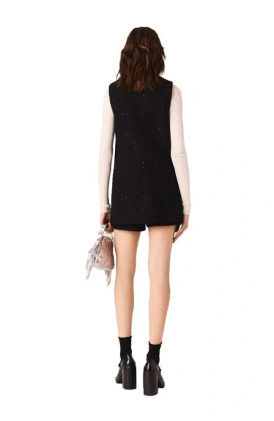Maje Tweed Playsuit With Rhinestones In Black