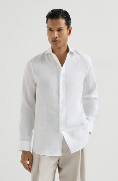Brunello Cucinelli Button-down Collar Cotton Shirt With Curved Hem In White