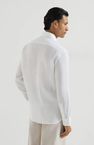 Brunello Cucinelli Button-down Collar Cotton Shirt With Curved Hem In White