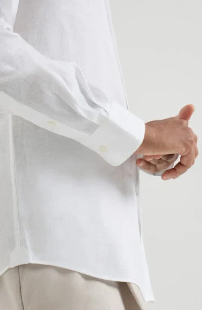 Brunello Cucinelli Button-down Collar Cotton Shirt With Curved Hem In White