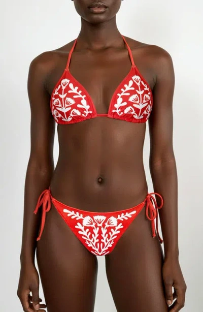 Jessie Zhao New York Coral Garden Reversible Triangle Bikini Top In Red