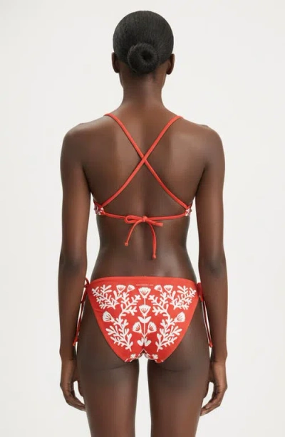 Jessie Zhao New York Coral Garden Reversible Triangle Bikini Top In Red