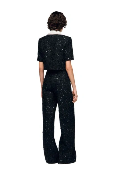 Sandro Rhinestone Tweed Trousers In Black