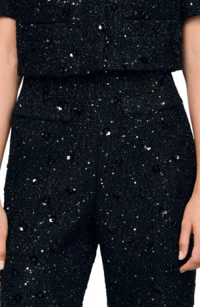 Sandro Rhinestone Tweed Trousers In Black