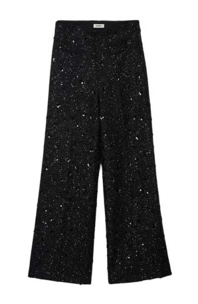 Sandro Rhinestone Tweed Trousers In Black