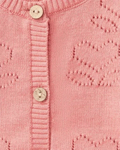 Minimoi Heart Pattern Cotton Cardigan Sweater In Pink