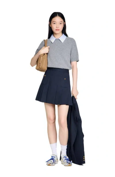 Sandro Detachable Collar Wool Sweater In Gray