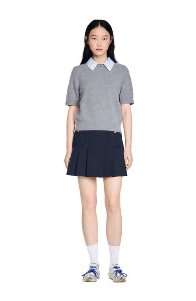 Sandro Detachable Collar Wool Sweater In Gray