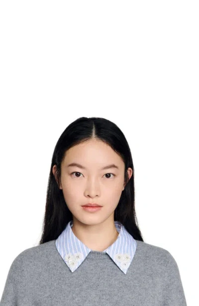 Sandro Detachable Collar Wool Sweater In Gray