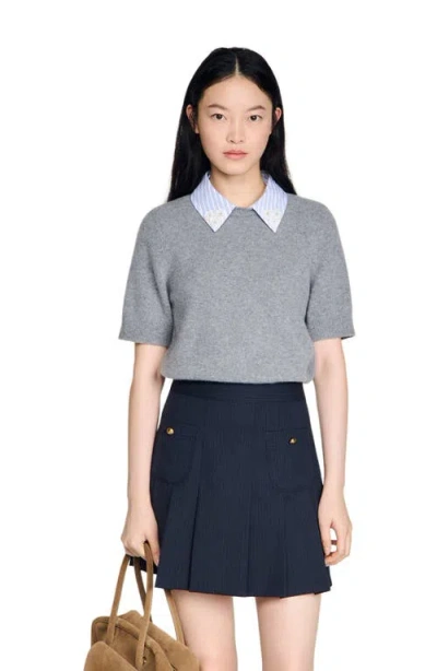 Sandro Detachable Collar Wool Sweater In Gray