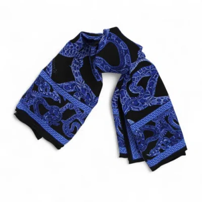 Monzlapur Silk Serpent Noir Scarf In Blue