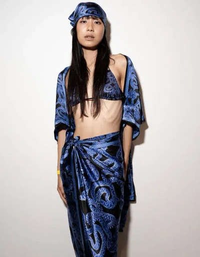 Monzlapur Silk Serpent Noir Scarf In Blue